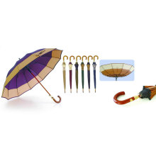 Paraguas de madera del paraguas del eje de la fibra de vidrio a prueba de viento de 12 costillas (YS-SM25123517R)